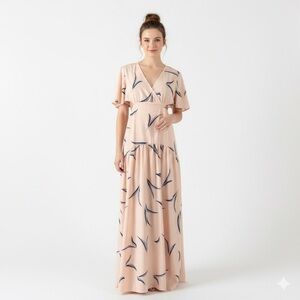 Peach Maxi Dress with Navy Accents